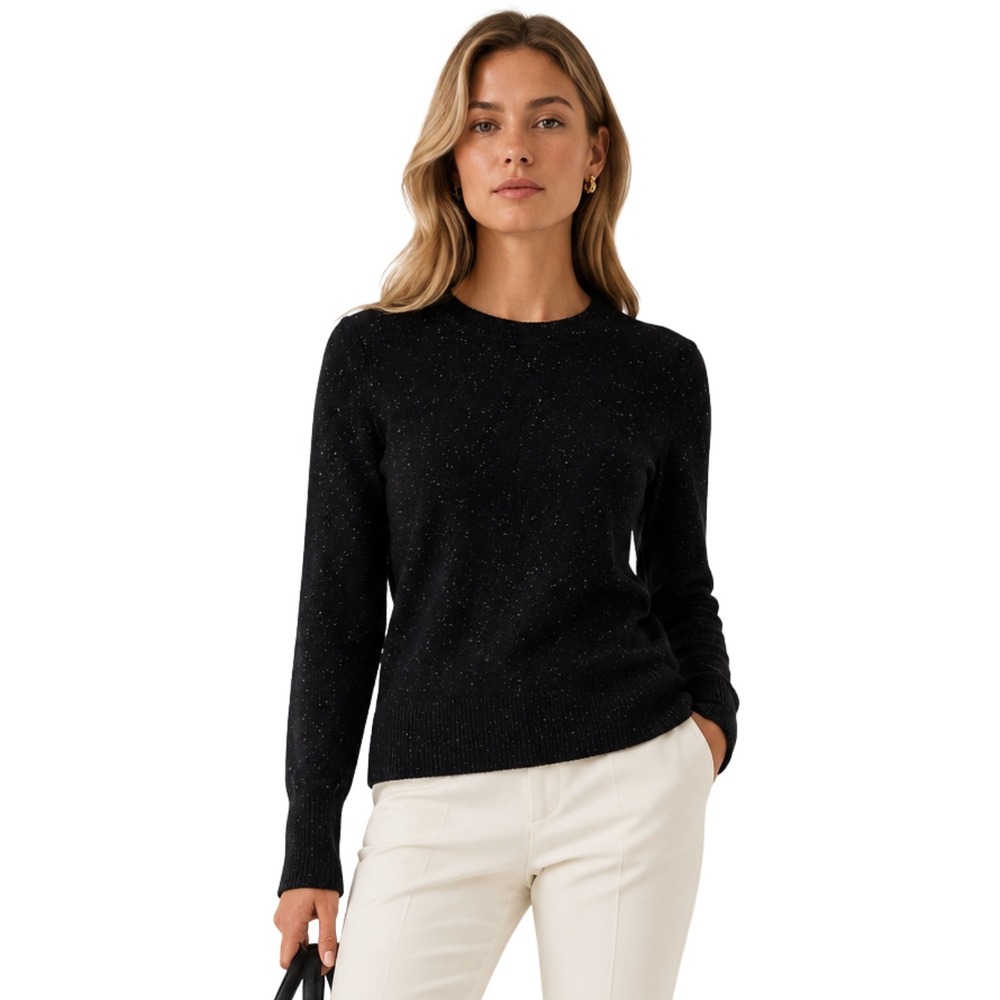 Aqua Sweater Womens Small Black 100% Cashmere Speckled Knit Crewneck Preppy